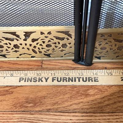 LOT 130: Brass Trimmed Fireplace Screen with Brass Fireplace Tools / Stand