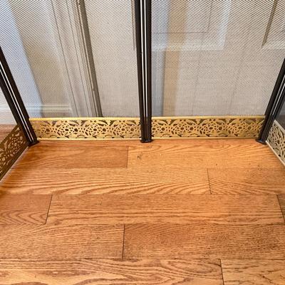 LOT 130: Brass Trimmed Fireplace Screen with Brass Fireplace Tools / Stand
