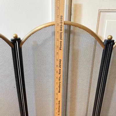 LOT 130: Brass Trimmed Fireplace Screen with Brass Fireplace Tools / Stand