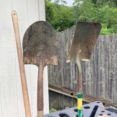 LOT 134: Gardening Tool Rack with Shovels, Pick, Ax, Hoe and More