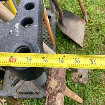 LOT 134: Gardening Tool Rack with Shovels, Pick, Ax, Hoe and More