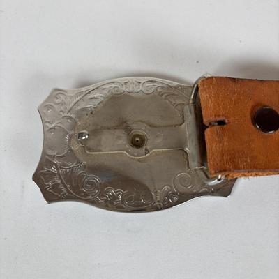 LOT 138: Rodeo Cowboy Belt Buckle w/Leather Belt & Uncle Henry Schrade Pocket Knife