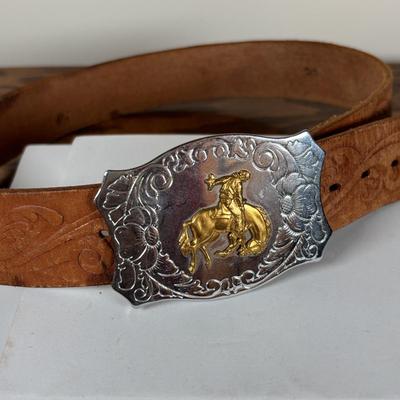 LOT 138: Rodeo Cowboy Belt Buckle w/Leather Belt & Uncle Henry Schrade Pocket Knife