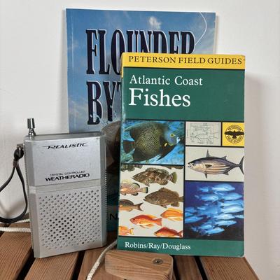 LOT 141: Fishing & More Collection: Bushnell Binoculars Mobile Eyewear Recorder, Fishing Reels, Realistic Weather Band Radio, Wooden...