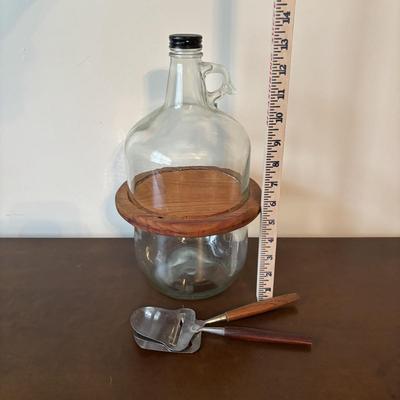 LOT 145: Revolving Liquor Caddy, Hand Crafted Cheese & Cracker Jug, Oversize Stell Artois & Champagne Glasses