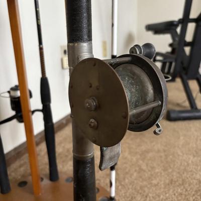 LOT 146: Fishing Rod Holder w/Fishing Rods & Reels