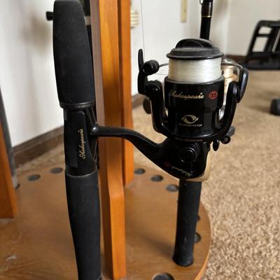 LOT 146: Fishing Rod Holder w/Fishing Rods & Reels