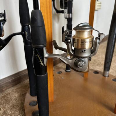 LOT 146: Fishing Rod Holder w/Fishing Rods & Reels