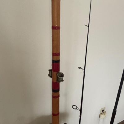 LOT 146: Fishing Rod Holder w/Fishing Rods & Reels
