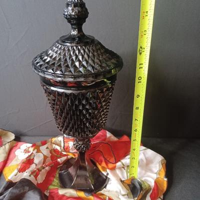 Sale Photo Thumbnail #21: Stunning Indiana Glass Tiara Black Diamond Point Candy Dish
* Scarf not included