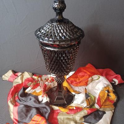 Sale Photo Thumbnail #17: Stunning Indiana Glass Tiara Black Diamond Point Candy Dish
* Scarf not included