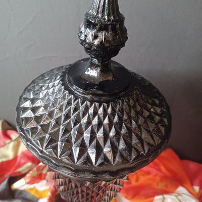 Sale Photo Thumbnail #19: Stunning Indiana Glass Tiara Black Diamond Point Candy Dish
* Scarf not included