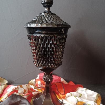 Sale Photo Thumbnail #18: Stunning Indiana Glass Tiara Black Diamond Point Candy Dish
* Scarf not included