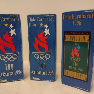 Sale Photo Thumbnail #1034: Set of Three Dale Earnhardt 1996 Atlanta Olympics NASCAR Die Cast Mom n- Pops, Food City, and Snap-On Monte Carlo in Original Boxes