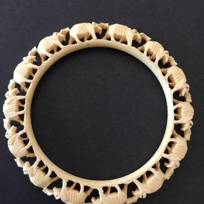 Vintage, natural carved elephant, bangle bracelet, walking elephant bangle