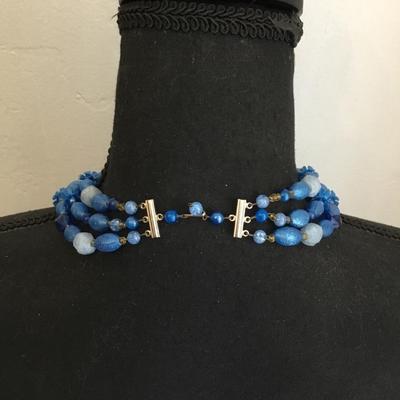 Beautiful, electric blue, multi strand, beaded statement, necklace, vintage