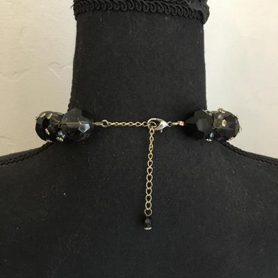 Beautiful, black and smoky, faceted, chunky glass collar necklace, statement, necklace