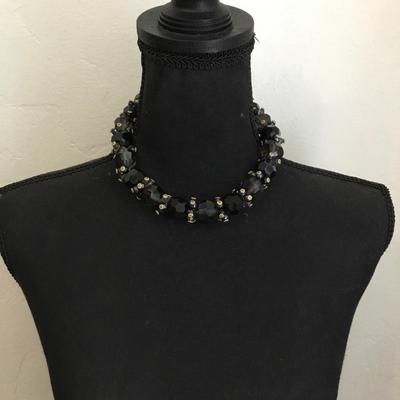 Beautiful, black and smoky, faceted, chunky glass collar necklace, statement, necklace