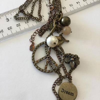 Cute vintage bronze, toned piece, charm, tassel necklace