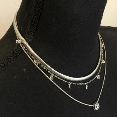 Beautiful very nice Silver-tone crystal multi layered necklace