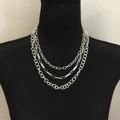 Beautiful NWT Silver toned, multi, strand, chain statement necklace very nice