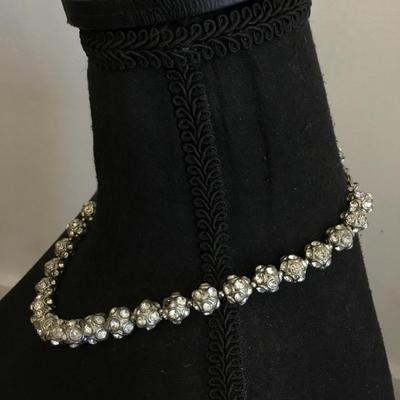 Heavy, chunky silver tone, rhinestone collar necklace
