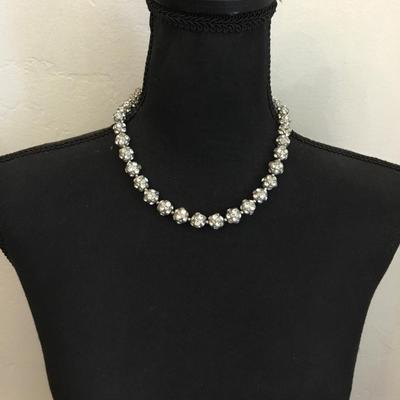 Heavy, chunky silver tone, rhinestone collar necklace