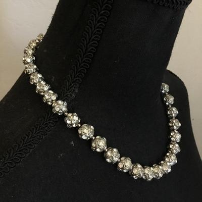 Heavy, chunky silver tone, rhinestone collar necklace
