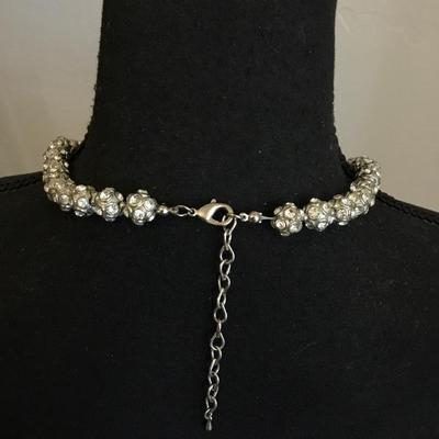 Heavy, chunky silver tone, rhinestone collar necklace