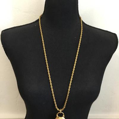 Very nice gold tone, heart locket pendant, chain long necklace