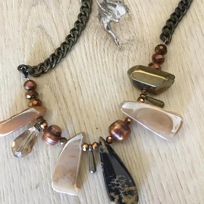 Beautiful bronze, toned, gemstone, healing statement, necklace