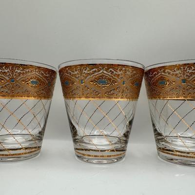 Culver Gold & Blue Lowball Glasses - Set of 6