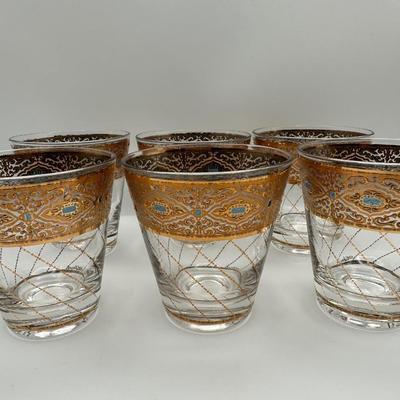 Culver Gold & Blue Lowball Glasses - Set of 6