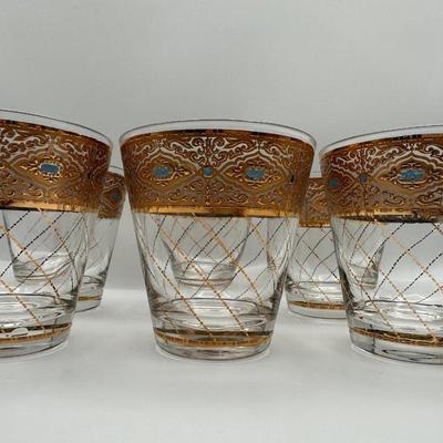 Culver Gold & Blue Lowball Glasses - Set of 6