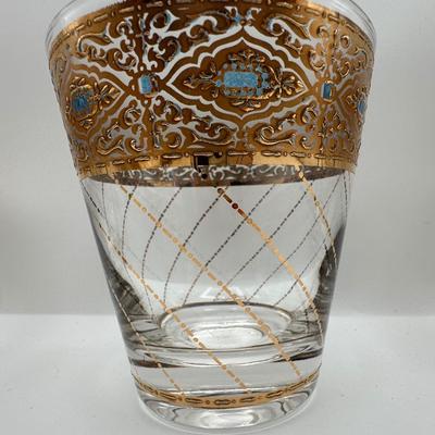 Culver Gold & Blue Lowball Glasses - Set of 6