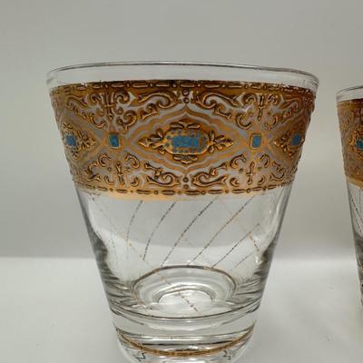 Culver Gold & Blue Lowball Glasses - Set of 6