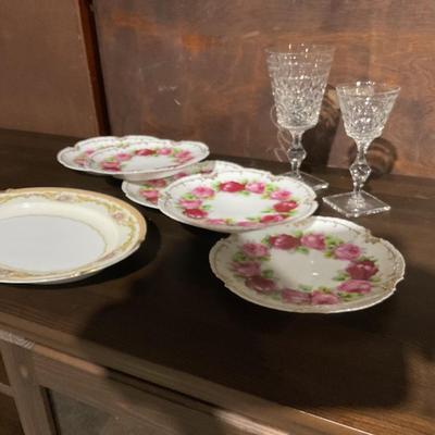 Sale Photo Thumbnail #262: 5 luncheon. Plates 2 crystal glasses and oval platter