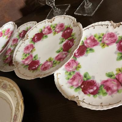 Sale Photo Thumbnail #264: 5 luncheon. Plates 2 crystal glasses and oval platter