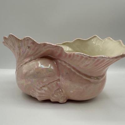 Vintage Ceramic Glazed Pink Shell Planter Vase