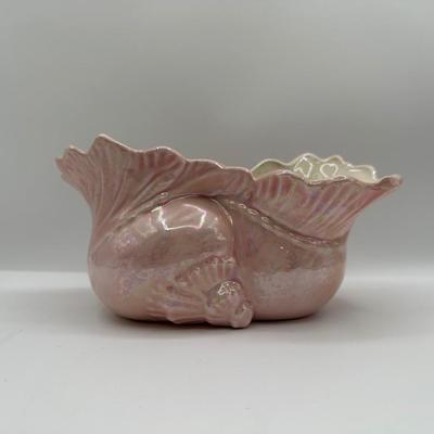 Vintage Ceramic Glazed Pink Shell Planter Vase
