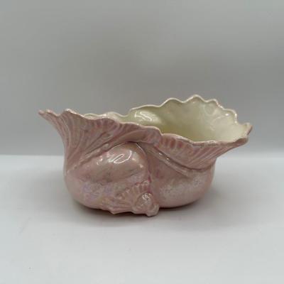 Vintage Ceramic Glazed Pink Shell Planter Vase