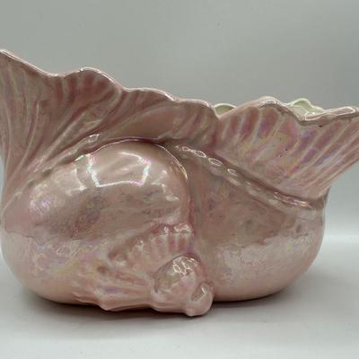 Vintage Ceramic Glazed Pink Shell Planter Vase