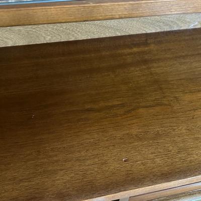 Mid-Century Modern Bassett Walnut China Cabinet with Sliding Glass Doors