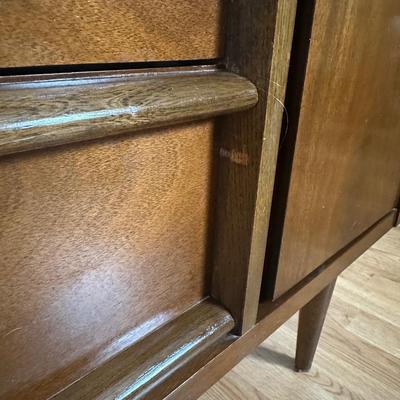 Mid-Century Modern Bassett Walnut China Cabinet with Sliding Glass Doors