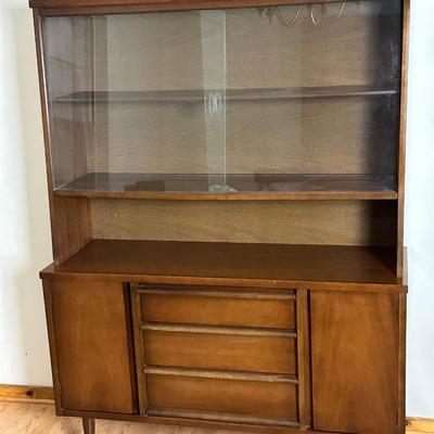 Mid-Century Modern Bassett Walnut China Cabinet with Sliding Glass Doors