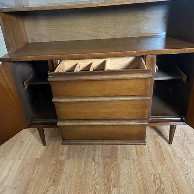 Mid-Century Modern Bassett Walnut China Cabinet with Sliding Glass Doors