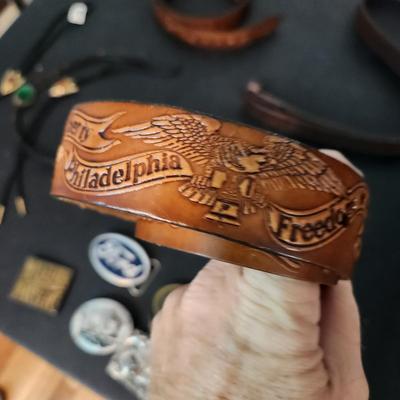 Vintage Leather Belts, Bolo ties , Ford, Union Pacific Railroad, Western Pacific ,Bison Buckle