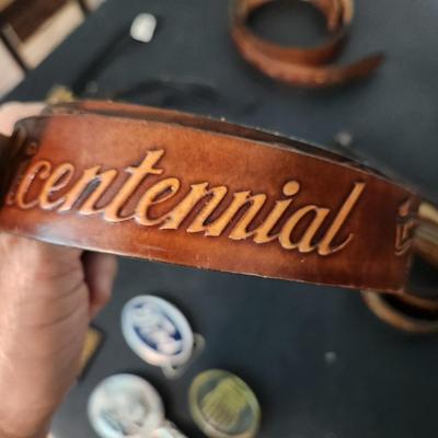 Vintage Leather Belts, Bolo ties , Ford, Union Pacific Railroad, Western Pacific ,Bison Buckle