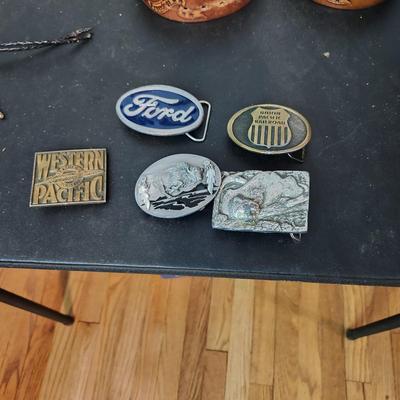 Vintage Leather Belts, Bolo ties , Ford, Union Pacific Railroad, Western Pacific ,Bison Buckle