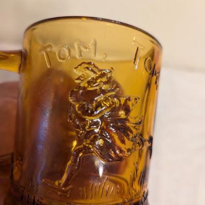Sale Photo Thumbnail #166: Vintage 1950s Indiana Amber Humpty Dumpty glass mug